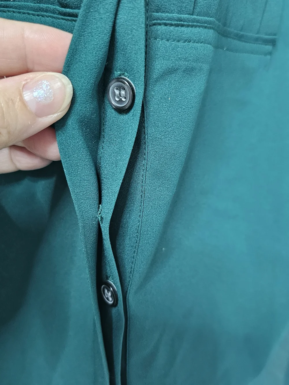 J.Crew Pintuck Blouse XL Dark Teal Hidden Button Long Sleeve Career Top
